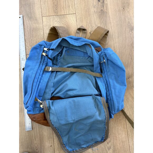 JANSPORT Vintage 80s Leather Bottom Hiking Backpack Daypack Outdoors USA Blue - Picture 11 of 12
